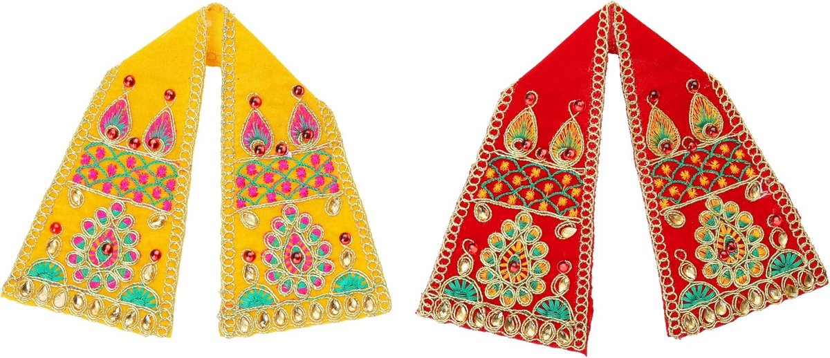 Set of 2 Ganesh Dupatta Decorative Puja Cloth Chunari, Pooja Chunar (Size:- 13" x 3") Pooja Items Articles for Indian Traditional Festival Ganpati Decorations for Statue Frame Idol Temple(Red,Yellow)