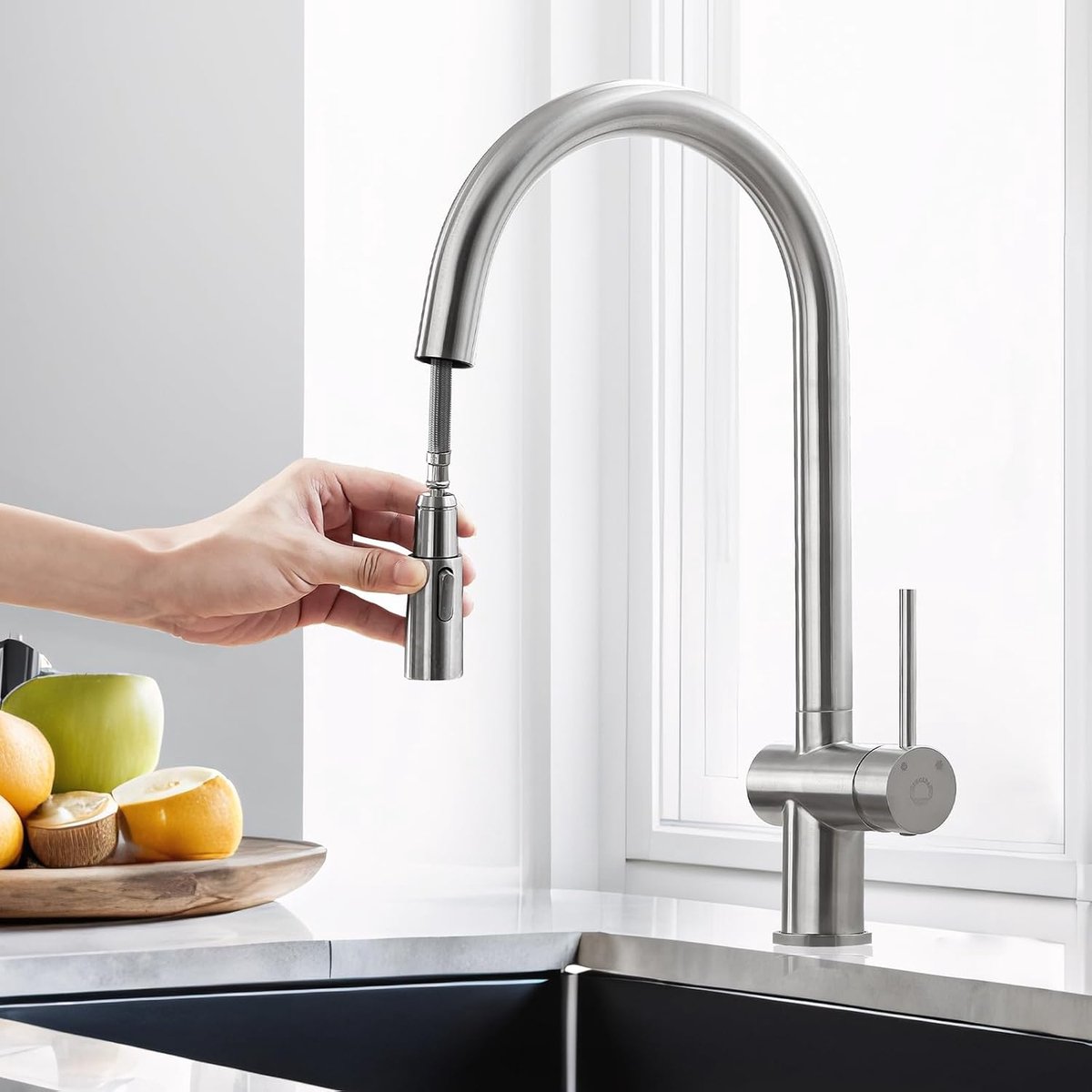 Kraan keuken uittrekbaar, keukenkraan met douche, hogedruk spoelbakarmatuur keuken met 2 straalsoorten, mengkraan uittrekbaar, armatuur roestvrij staal