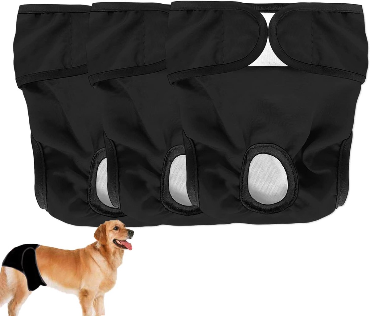 Luiers voor teefjes, hondenluiers, zeer absorberend, wasbaar en milieuvriendelijk maandverband, loopbroek, hondenluiers voor teven (zwart, 2XL)