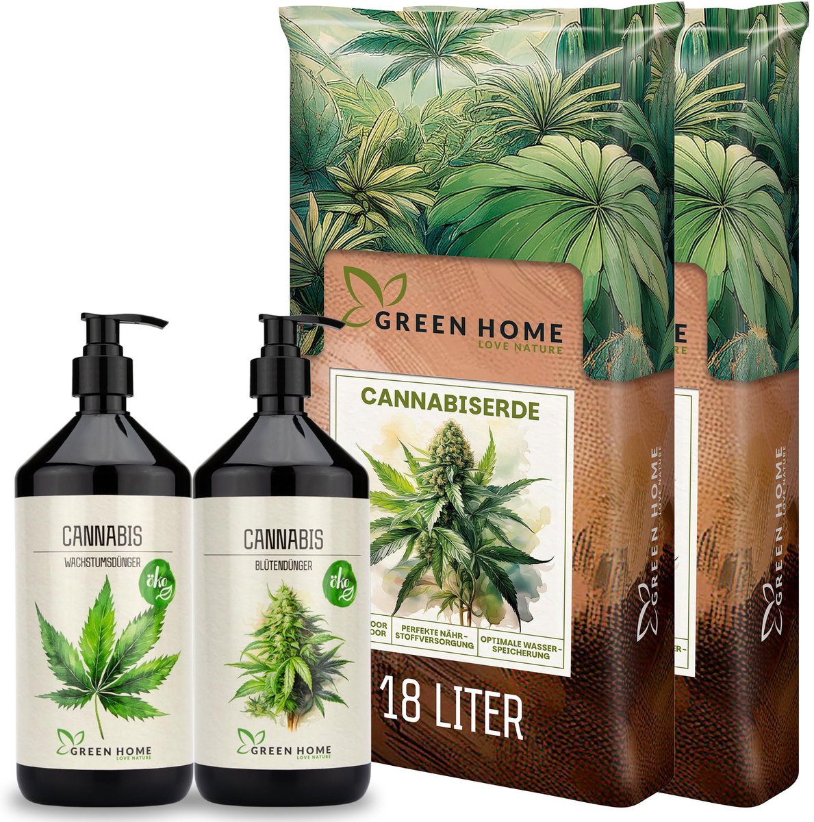 Green Home Love Nature Soil Fertiliser 36 Set - kweekaarde 36 l met perliet - 2 l vloeibare groei en bloeivoeding
