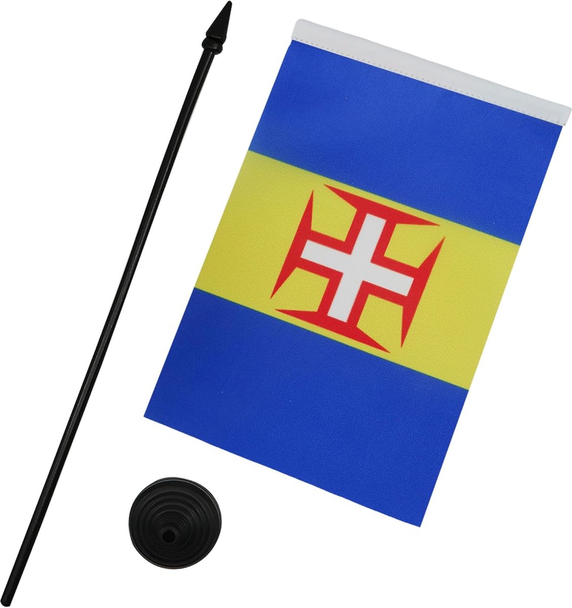 FLAG Tafelvlag Madeira 21x14 cm Polyester 100D Plastic Voet | Binnengebruik bureauvlag gestikte afwerking met verstevigde randen met kunststof stok en kunststof voet 100D polyester