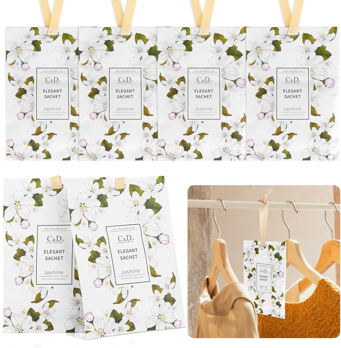 Set van 6 Geurzakjes voor Kasten en Lades, 20g Aromatische Geurzakjes voor Auto's, Kledingkasten en Thuisgebruik
