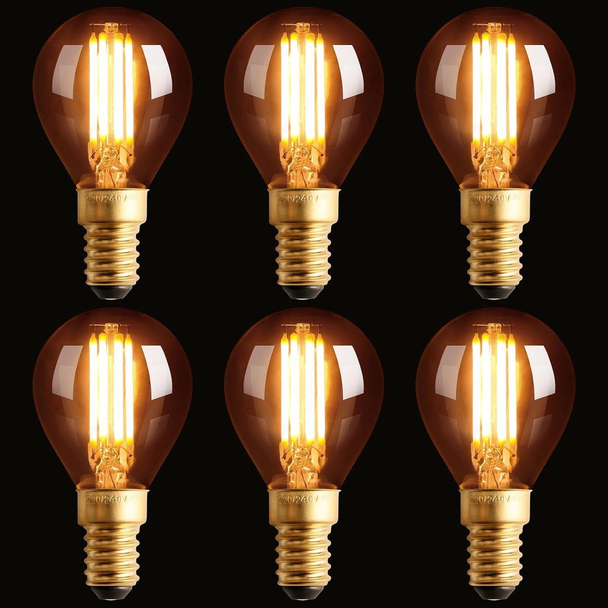 6 Stuks Vintage LED Lampen E14, G80, 4W, 220-240V, Warm geel licht 2200K, Amberkleurig glas, Decoratieve Lampen