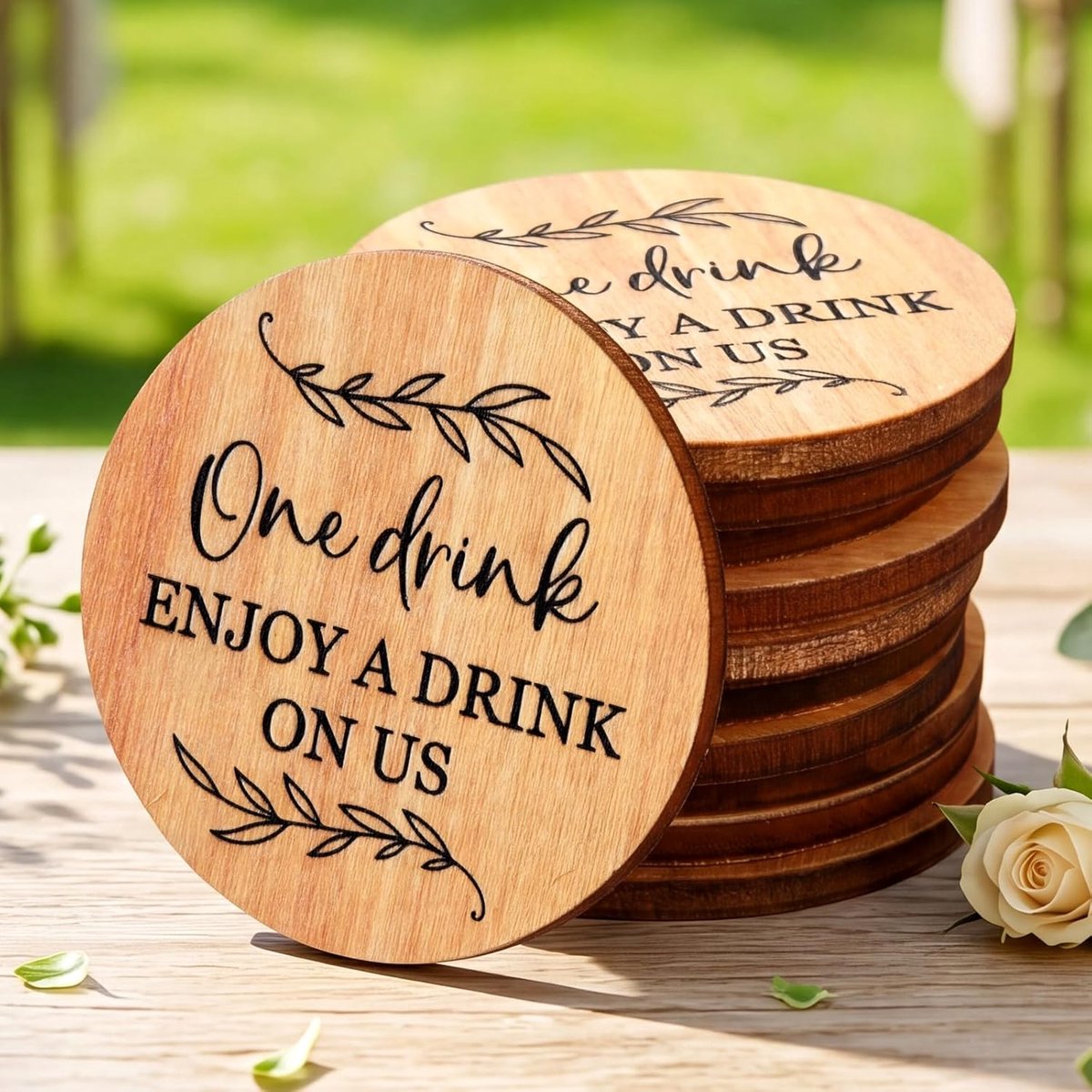 50 Stuks Houten Drankbonnen Voor Bruiloften Bonnetjes Trouwkaartbonnen Voor Bruiloften Drankbonnen Houten Bonnetjes Pokerfiches voor Gasten Evenementen Verjaardagen