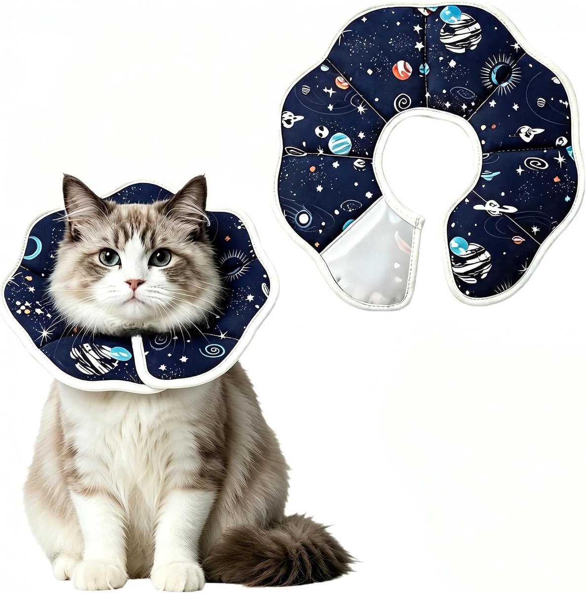 kattenhalsband voor katten, lekbescherming, kattenkraag, verstelbaar met klittenband, schattig planeetdesign, kattenhalsband voor kittens en katten (maat S)