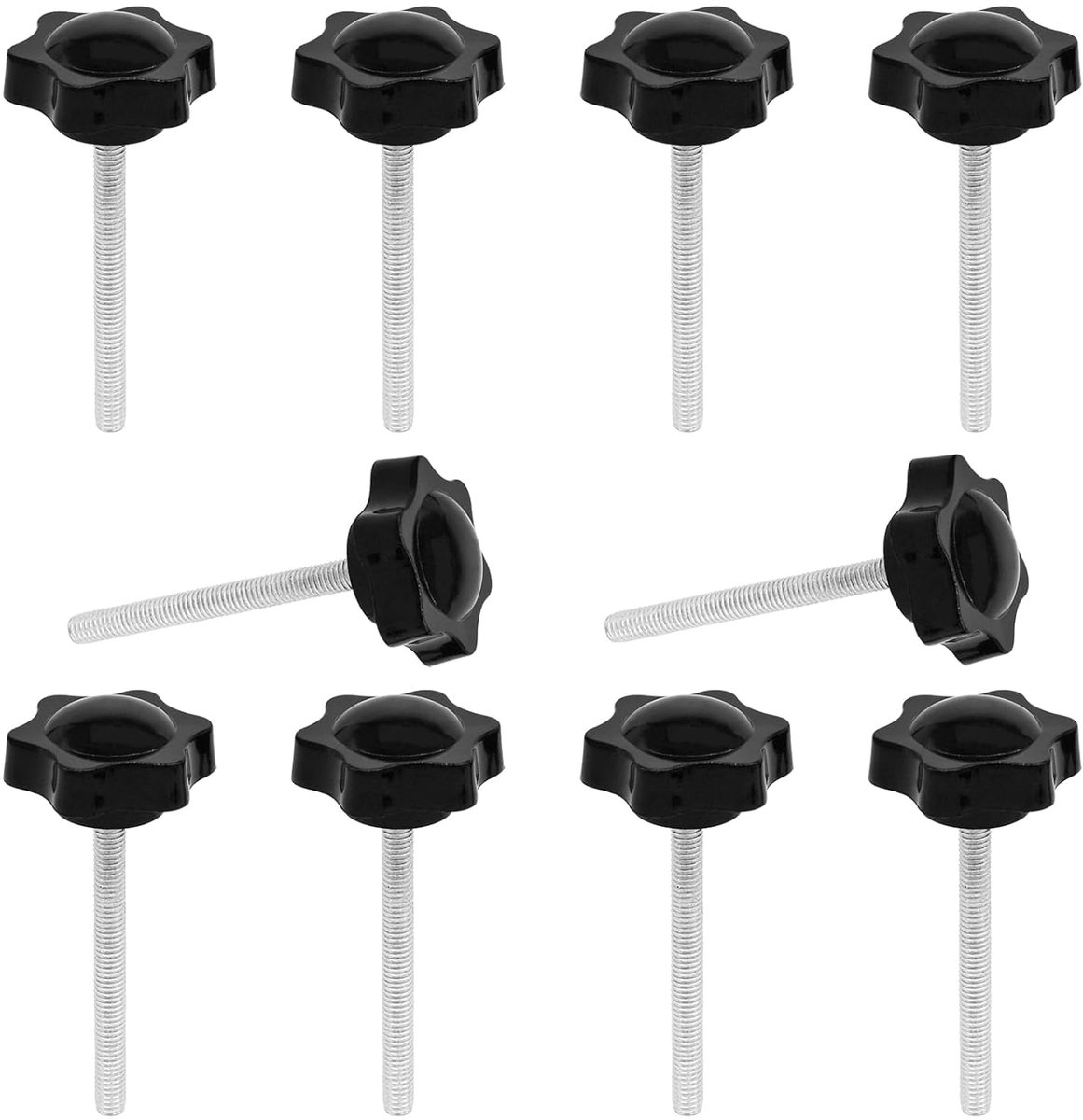 10 stuks klemschroef knop ster schroef M6 x 60 mm duimschroeven schroefdraad vervanging ster handknop vastzetschroef, zwarte grip