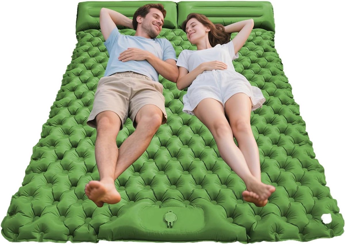 Opblaasbare Slaapmat - Luchtbed Kamperen - Buiten slapen - Voetpomp ingebouwd - 190x120x5 cm - Groen