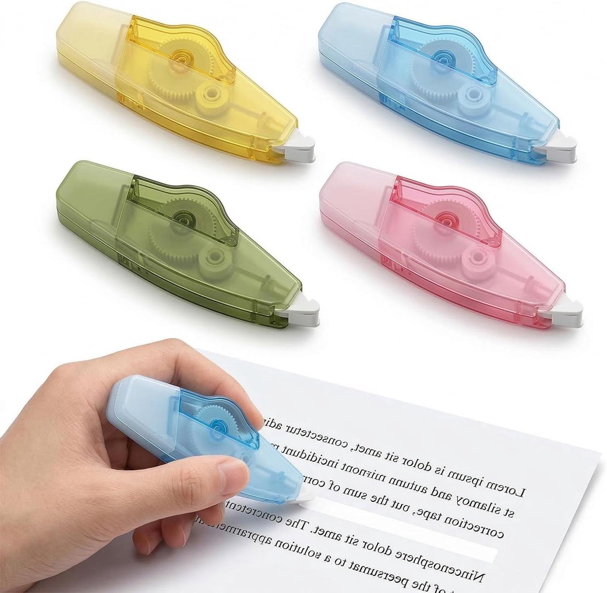 Correctierollers Set - Witte Tape Rollers - School en Kantoor - Onmiddellijke Schone Correctie - 32 m Totaal - Pastelkleuren