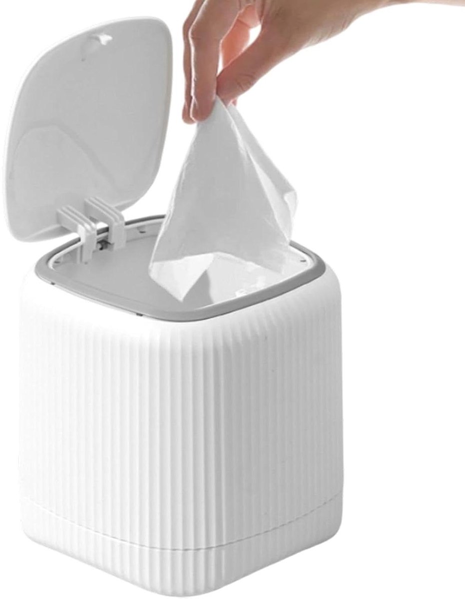 Kleine Prullenbak - Afvalbak Deksel - Ruimte Opgeruimd Houden - Geurpreventie Deksel - 15 x 14 x 14 cm - Wit