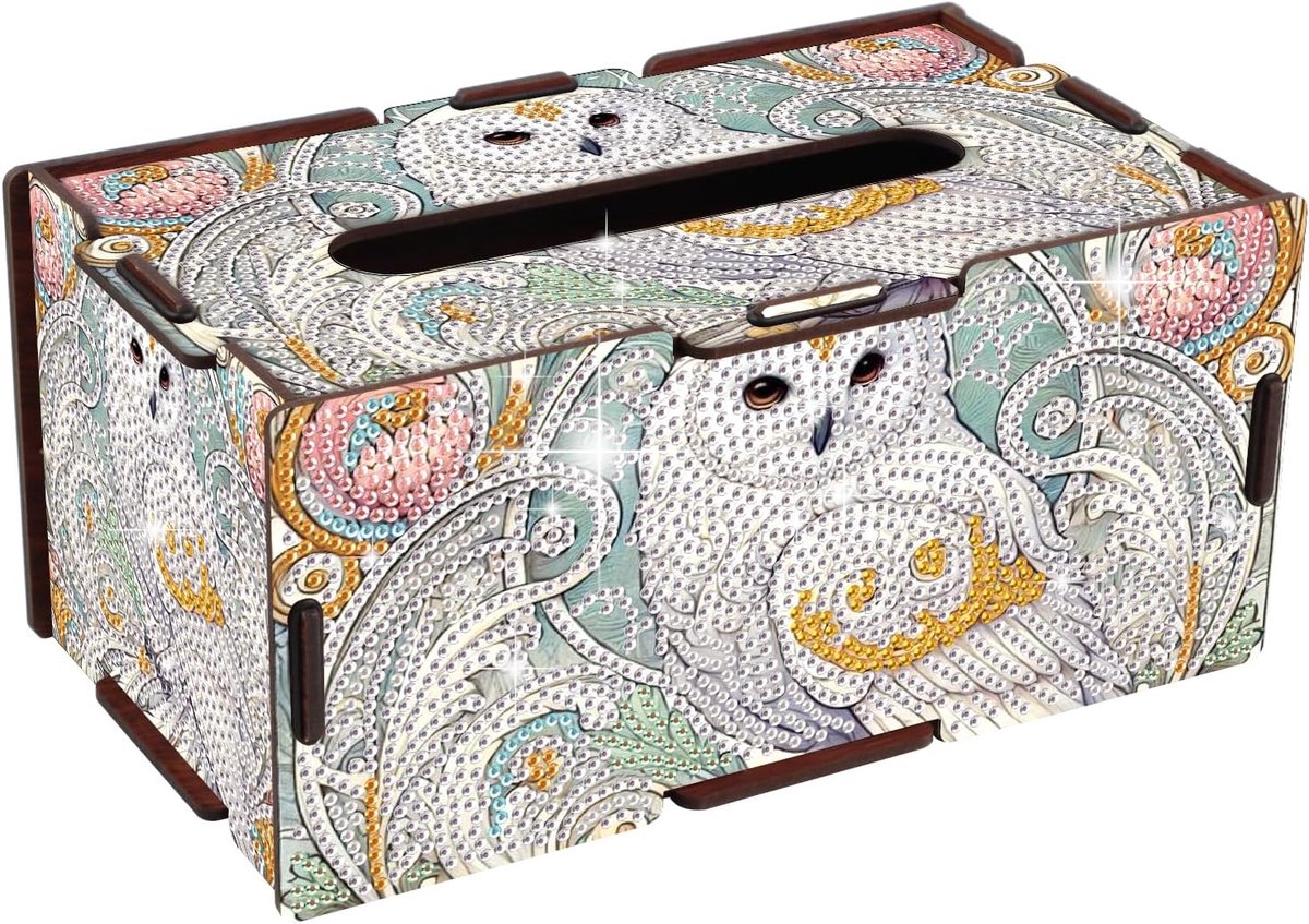 zakdoekjesbox, hout, 22,5 x 12,7 cm, diamond painting tissuebox, navulbare zakdoekdispenser, kunsthandwerk, beginnersvriendelijk, tafeldecoratie voor keuken en eetkamer, café