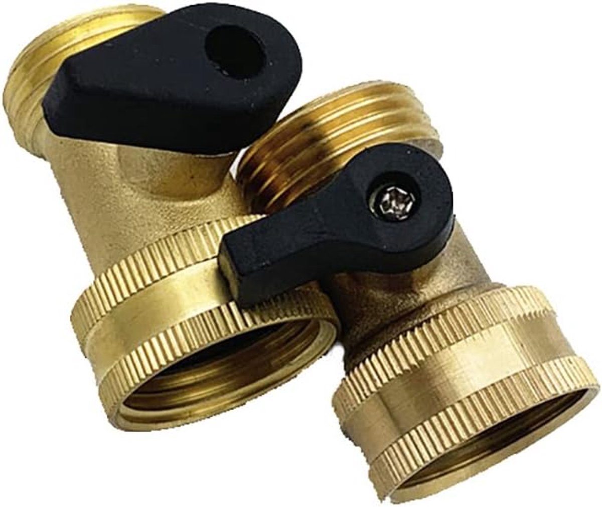 2 Stuks Heavy Duty Messing Tuin Slang Connector Met Afsluitklep Messing Waterslang Onderdelen 3/4 Inlaat en Outlet Draad