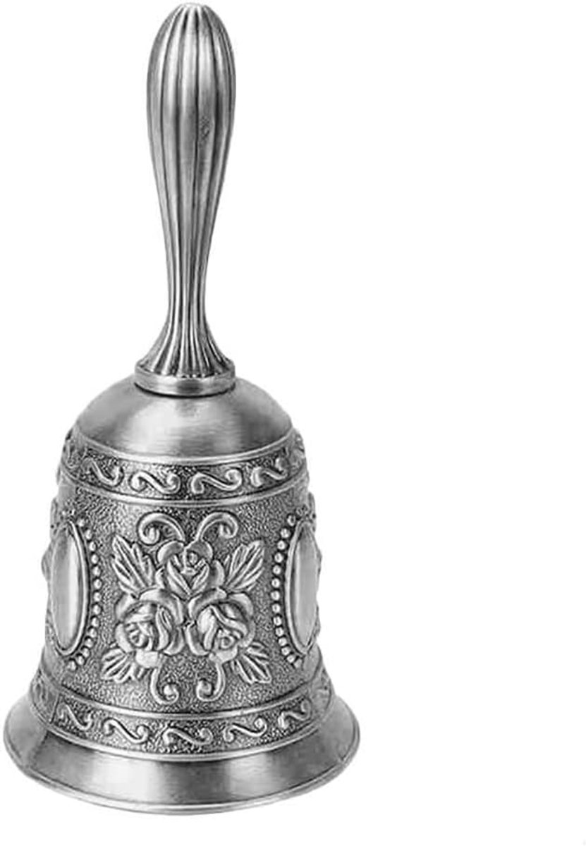 Messing Handbel, Vintage Metalen Bel Voor Bruiloft en Tempel (Zilver)