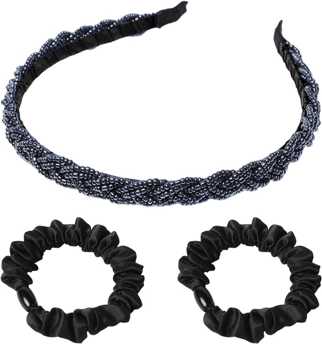 1 stuks parelhoofdband met 2 stuks zwarte haarelastiekjes, haaraccessoires, gevlochten haaraccessoires, kristallen haaraccessoires