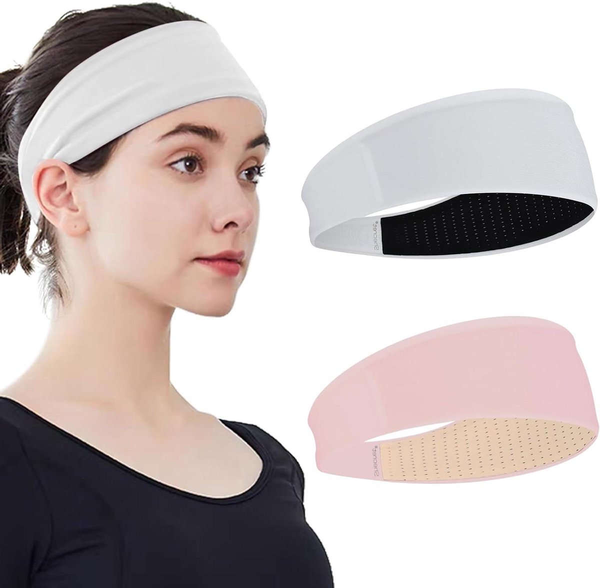 Sport Hoofdbanden - Zweetbanden Elastisch - Tijdens het Sporten - Dubbele Laag Ademend - 75 cm Breed - Wit Roze