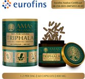 AMAS ORGANICS | 100% PURE NATURAL TRIPHALA CAPSULES | 800 MG | 60 CAPSULES | VEGAN | PUUR EN NATUURLIJK | RECYCELBARE GLAZEN POT | EUROFINS ANALYSE CERTIFICAAT AR-258-2025-20076951-02-01 MEEGESTUURD BIJ ELKE BESTELLING