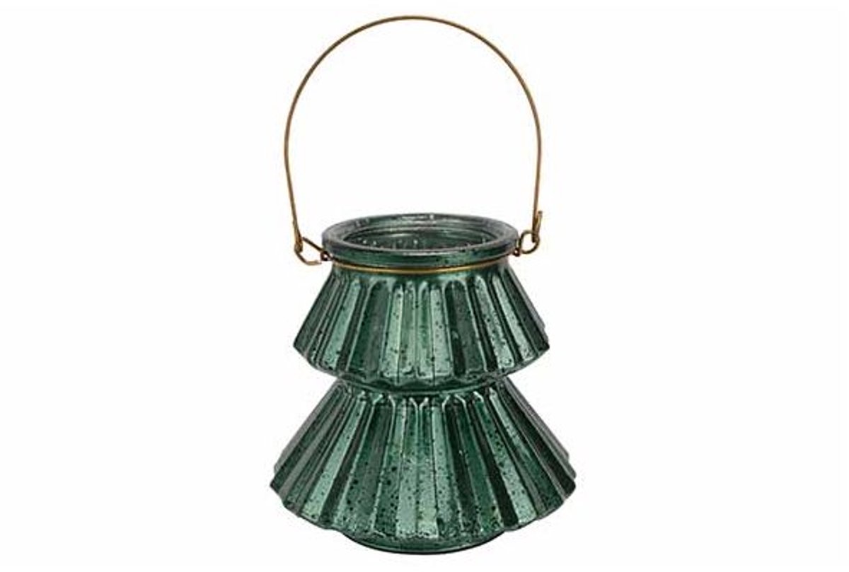 Lantaarn Xmas Tree Groen 10,5x10,5xh10cm Andere Glas