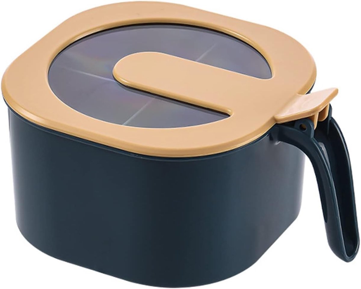 SnelShoppen - Kruidendoos Met Deksel, 4 Compartimenten Kruidenrek Voor Keuken, Blauw Kruidenpotten Met Handvat En 4 Lepels Voor Suiker Zout Peper