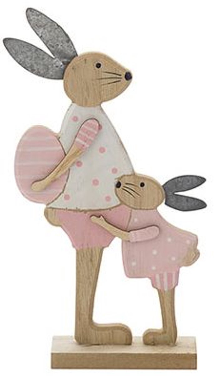 Konijn Mother With Child Roze 11x3xh19,5 Cm Hout