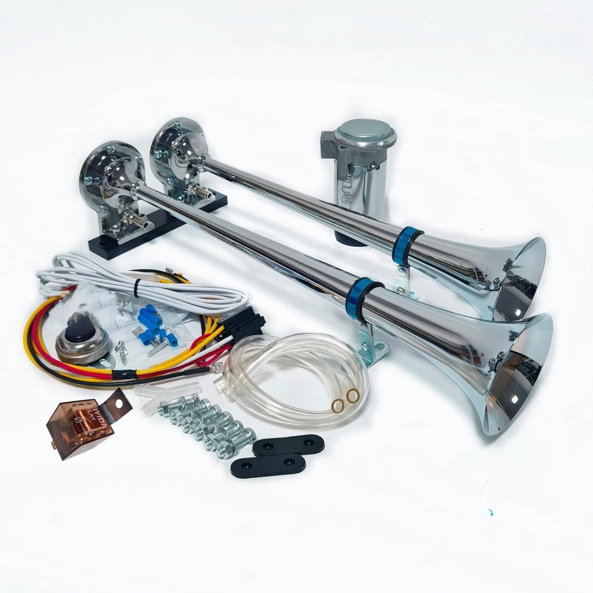 Auto claxon 170dB 24V zink chroom zilver luchtpomp compressor dubbele buis auto trein boot