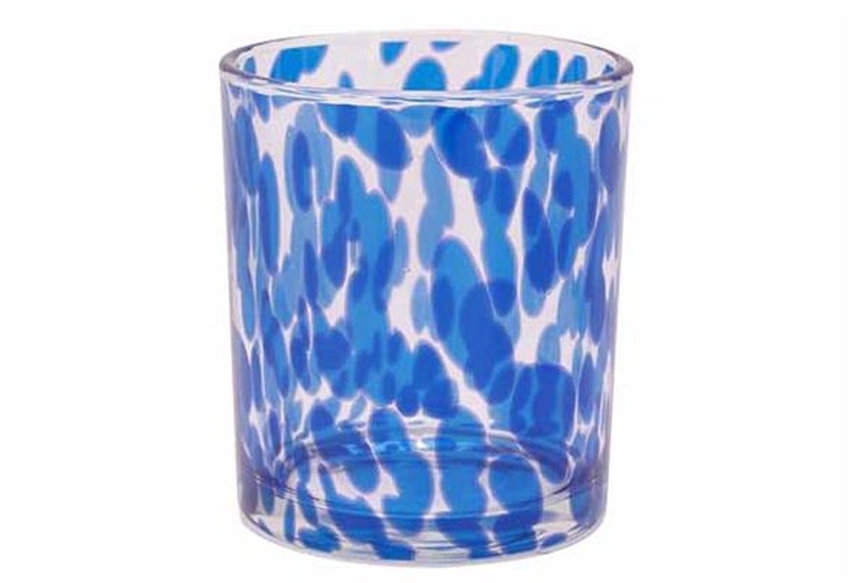 Theelichthouder Blue Spots Transparant 9 X9xh10cm Glas