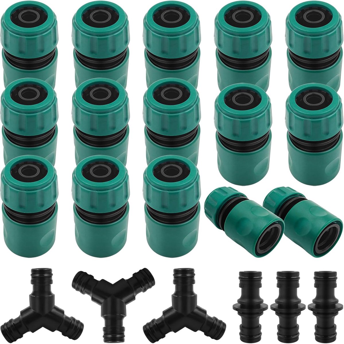 15 stuks slangverbinders 1/2 inch met 3 dubbele slangaansluiting en 3 Y-slangkoppeling voor tuinslang kraan