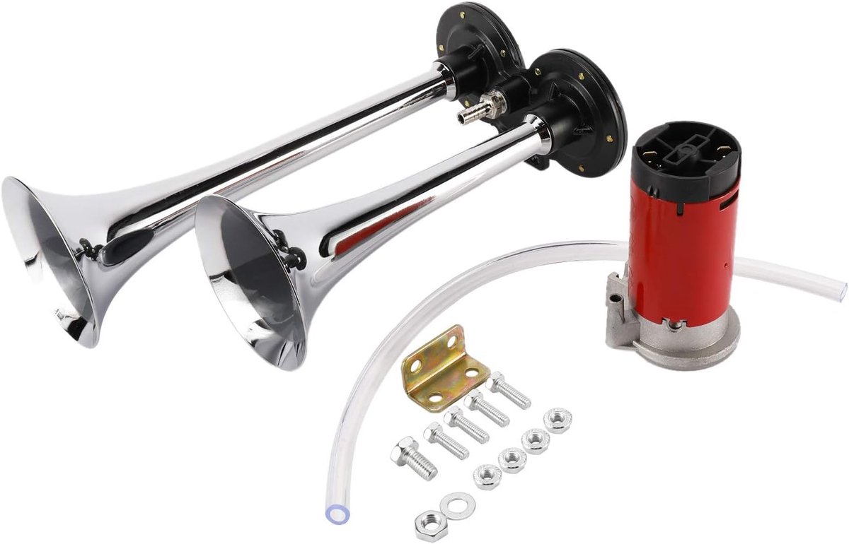12V Luchthoorns Chroom Dubbele Trompet Luchthoorns Sirene Compressor