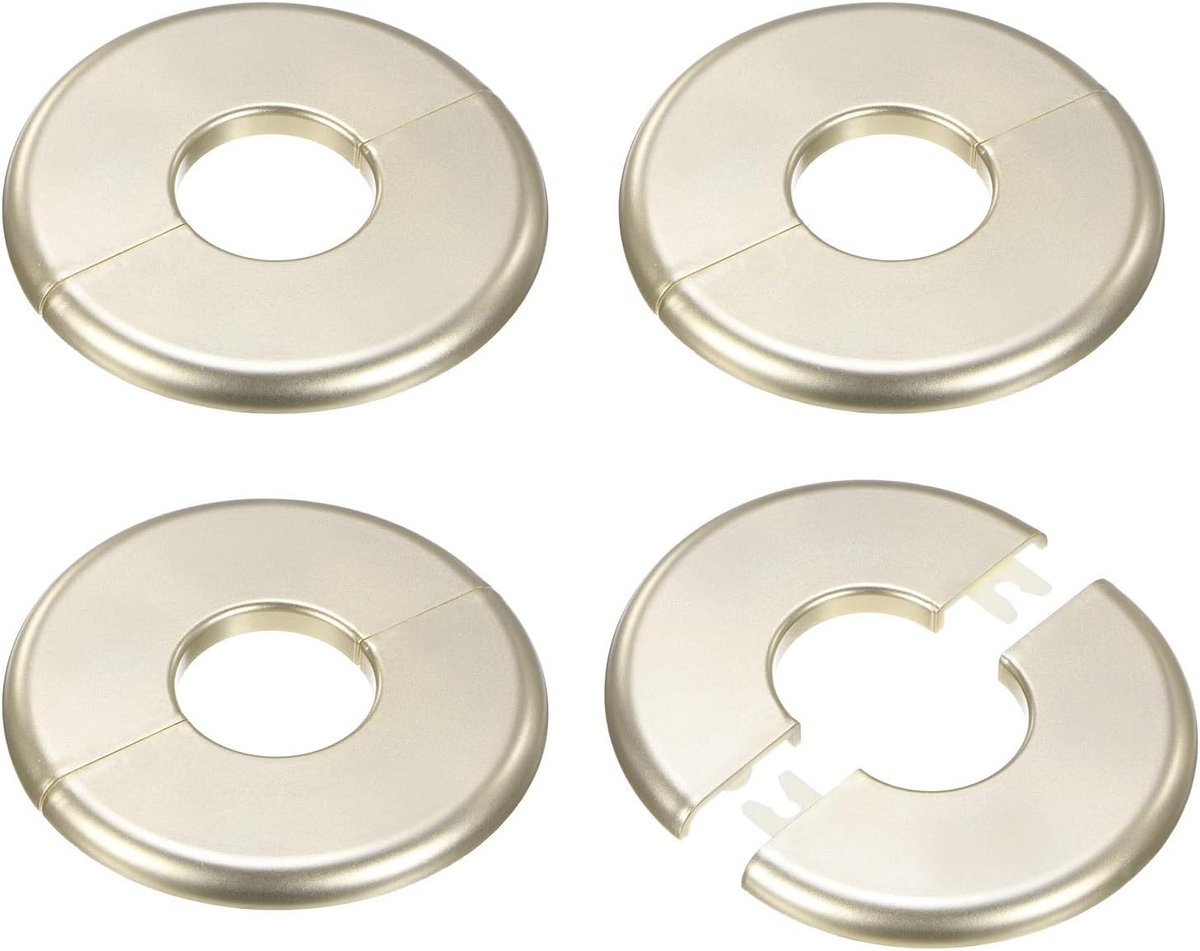 METERXITY 4-Pack Muursplitflens, voor 1,3 inch/32mm OD Pijp ABS Escutcheon Plate Ronde Zelfklevende Sanitair Afdekplaten voor Waterpijp/Kraan [Goudkleur]