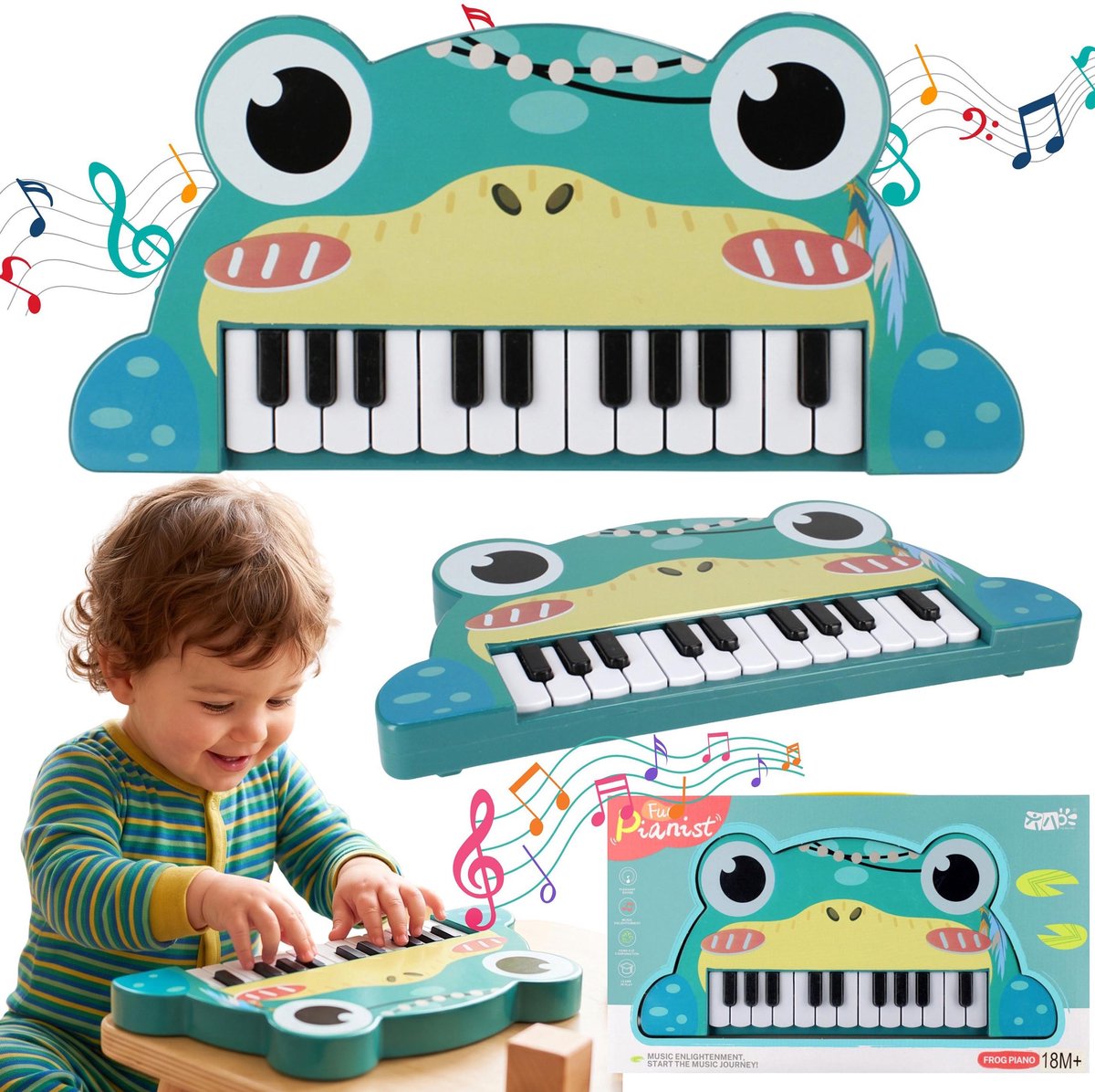 Elektronische speelorgeltjes, kikker, kinderpiano, muzikaal speelgoed, speelorgeltjes voor kinderen 18m+