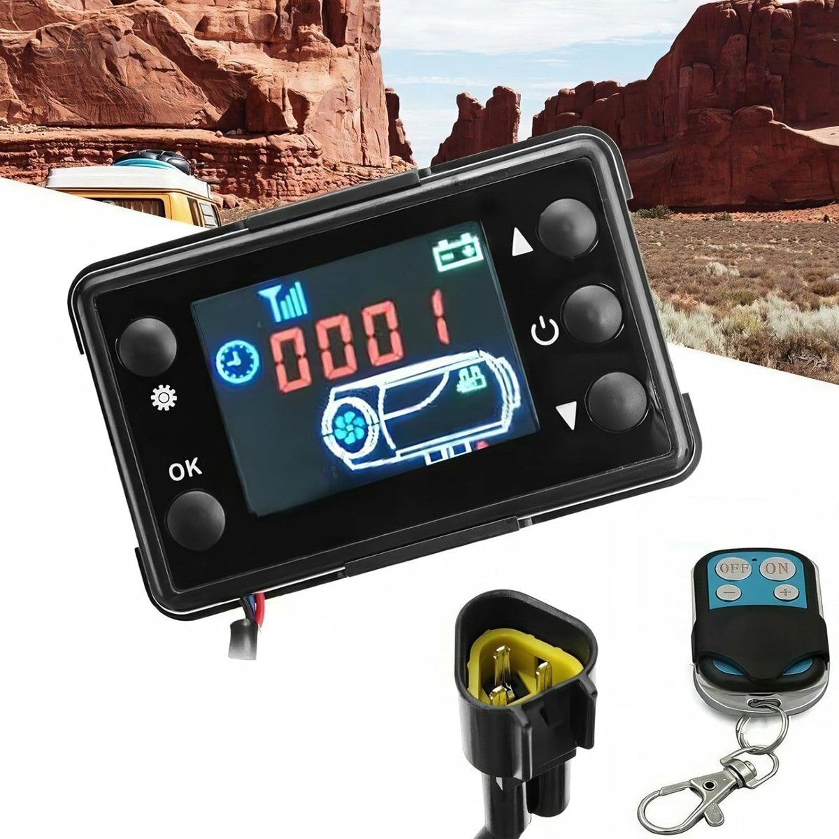 luchtverwarming op diesel, parkeerverwarming, LCD- afstandsbediening, uitschakeling, parkeercontroller, uitschakelen parkeerbesturing, 4-knops afstandsbediening