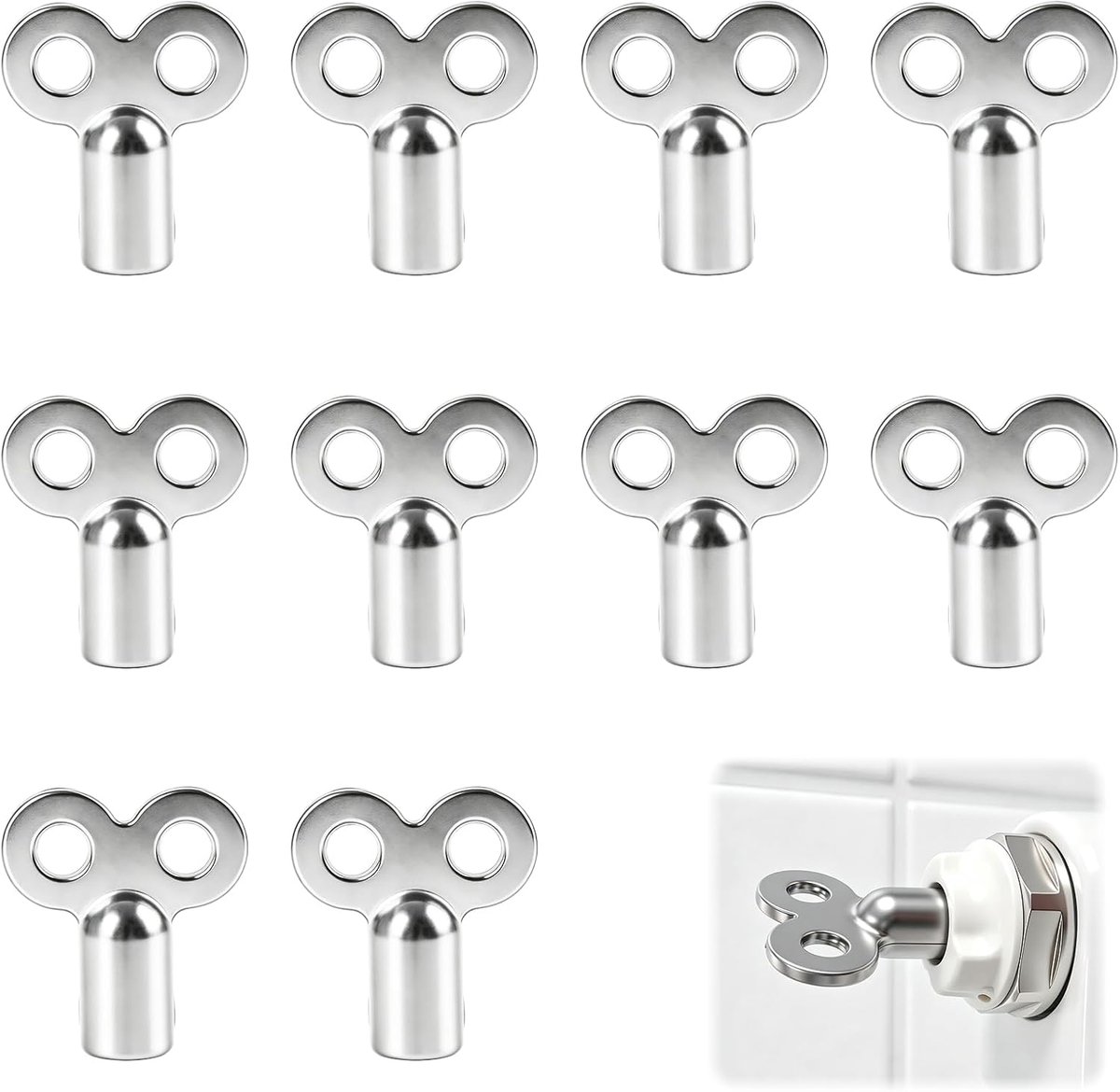 10 stuks ontluchtingssleutels voor radiatoren, ontluchtingssleutels voor radiatoren, zilverkleurig, universele ontluchtingssleutel 5 mm voor radiatoren, radiatorsleutels van zinklegering, eenvoudige