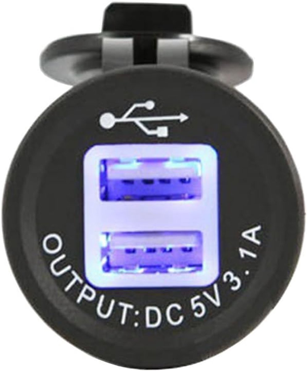Socket 2-poorts ingebouwde auto RV Boats Motorcycle USB Plug 5V 3.1A Charger Adapter 12V/24V Car for Sat NAV, mobiele telefoon, GPS met stof- / waterdichte cover (1 stuks)