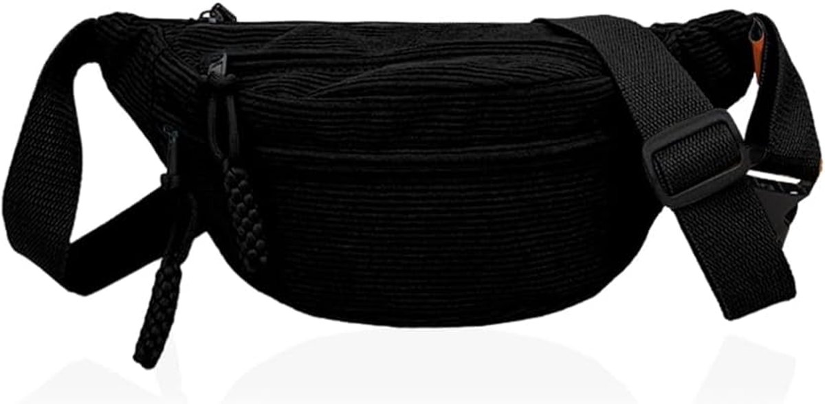 Heuptas voor dames, sporttas, schoudertas, reistas, heuptas, verstelbare riemtas, outdoor-riem, multi-tassen, crossbody tas voor camping, Zwart, 33x16x9 cm