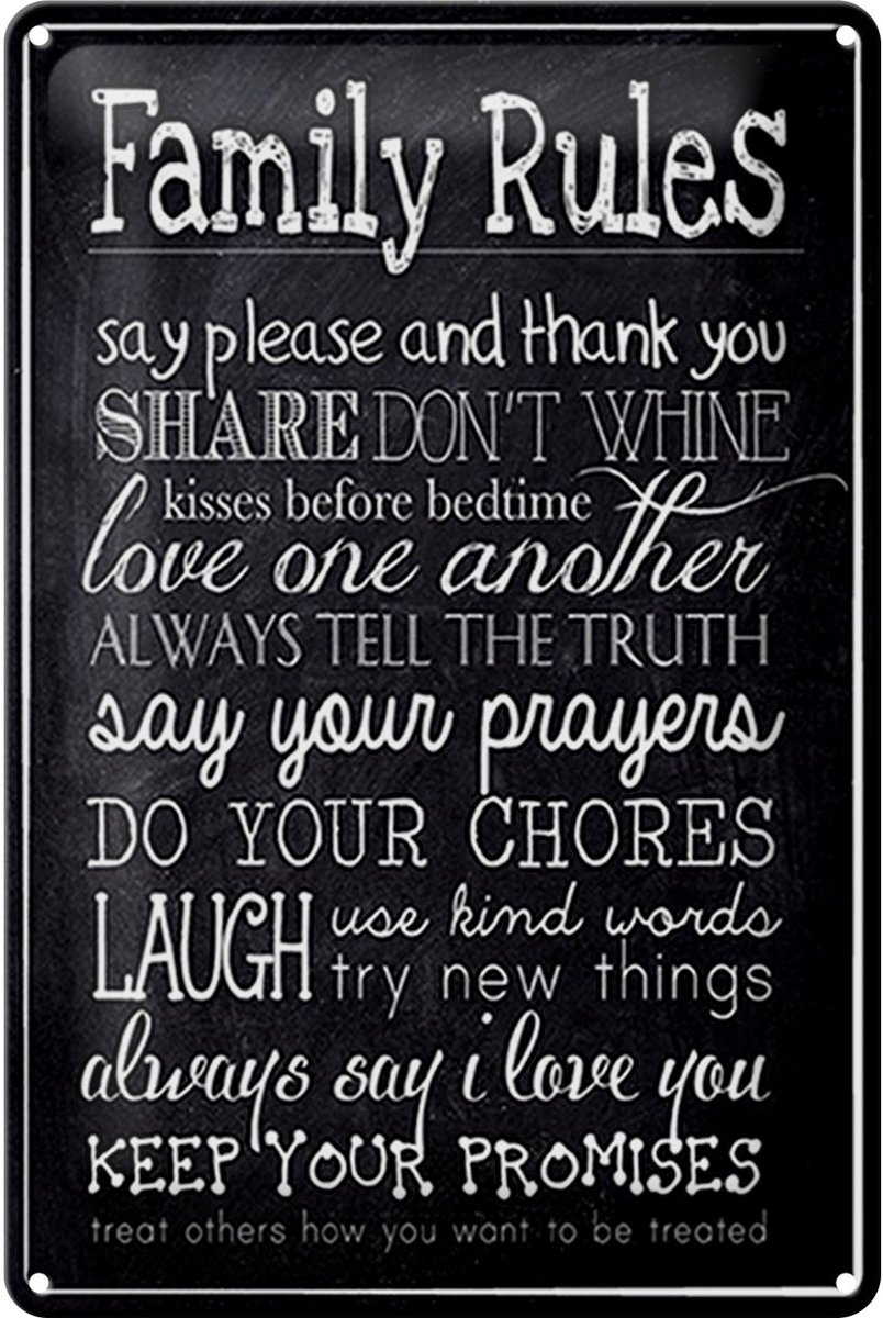Blechschild Spruch 20x30cm Family Rules say please