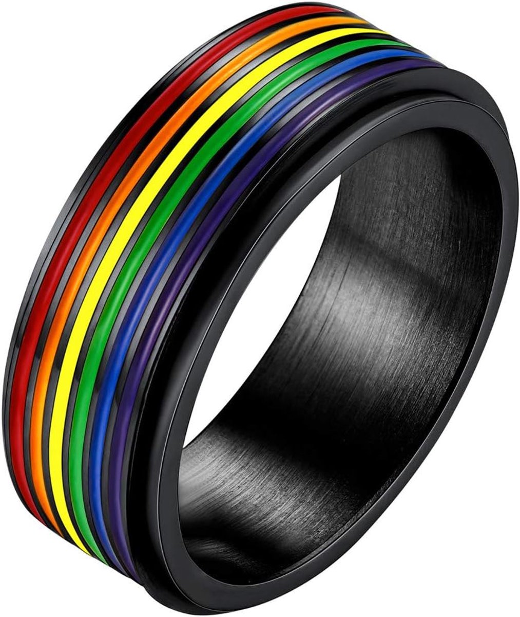 Ringen Voor Vrouwen Mannen Spinner Ringen Angst Fidget Ring Gay Parade LGBT Ring Voor Minnaar Vriendschap Bruiloft Engagement Maat 7-12 18K Goud/Zwart 7.8mm