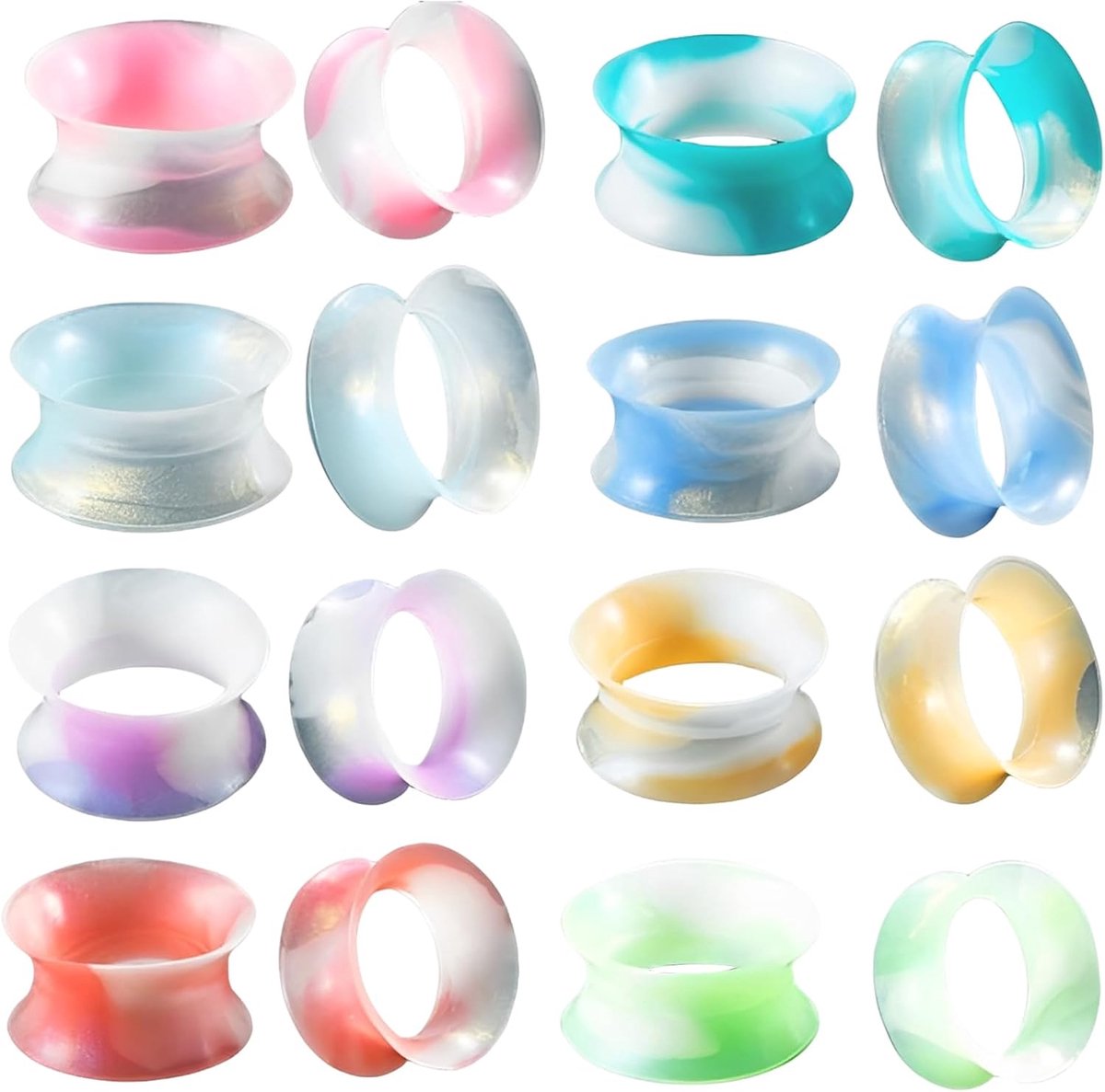 8 paar siliconen oortunnels, siliconen oortunnel, double flared flesh tunnel, flexibele plugs voor vrouwen en mannen (3-25 mm)