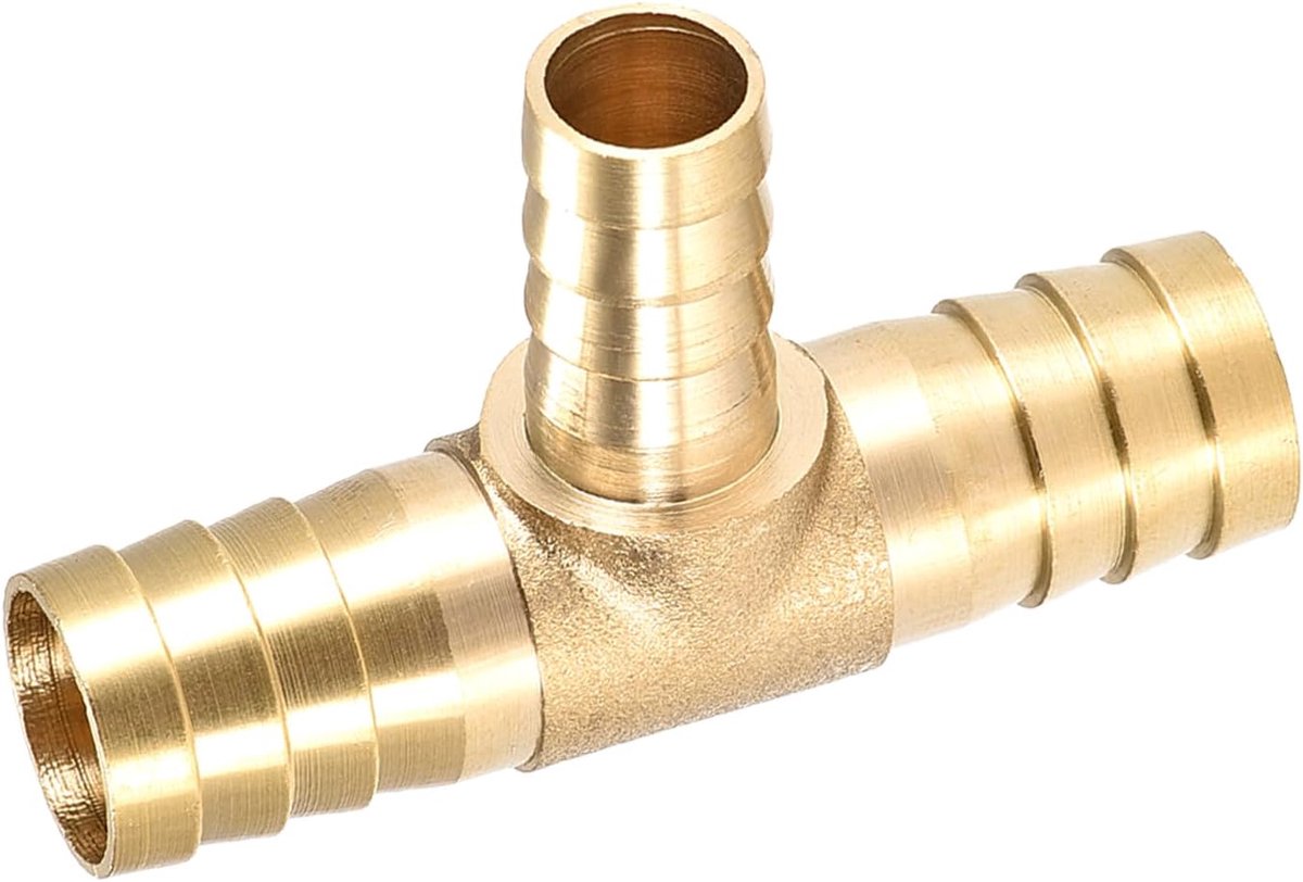 T-vorm messing barb-verbindingsstuk (16 mm x 12 mm x 16 mm) 1 stuk, Barb verloopstuk - voor brandstof, lucht, water, olie, gas