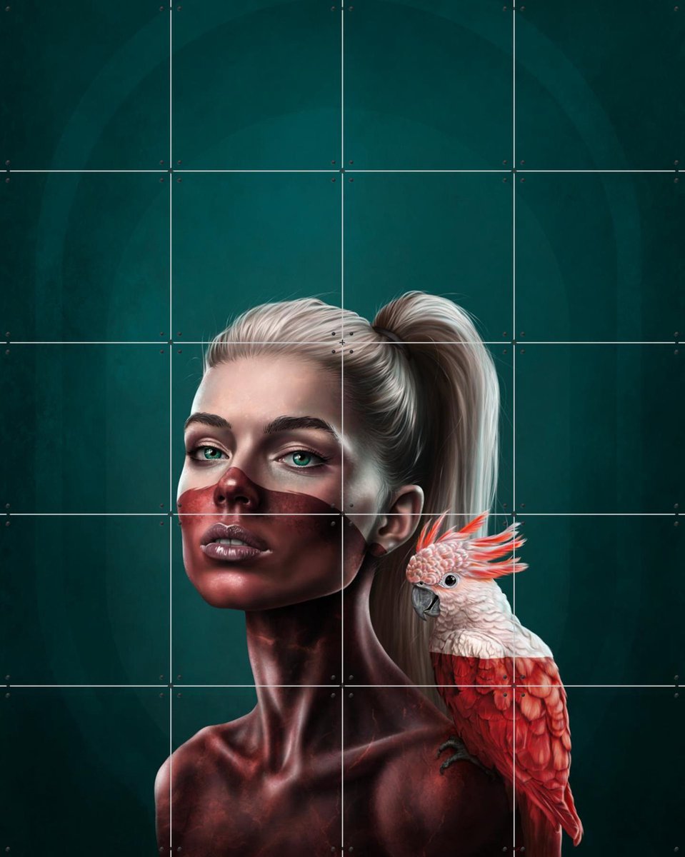 IXXI Painted In Feathers, Erik Andreas - 80 x 100 cm - Gratis ophangtool - Grote wanddecoratie en posters - Surrealisme, Speels, Abstract