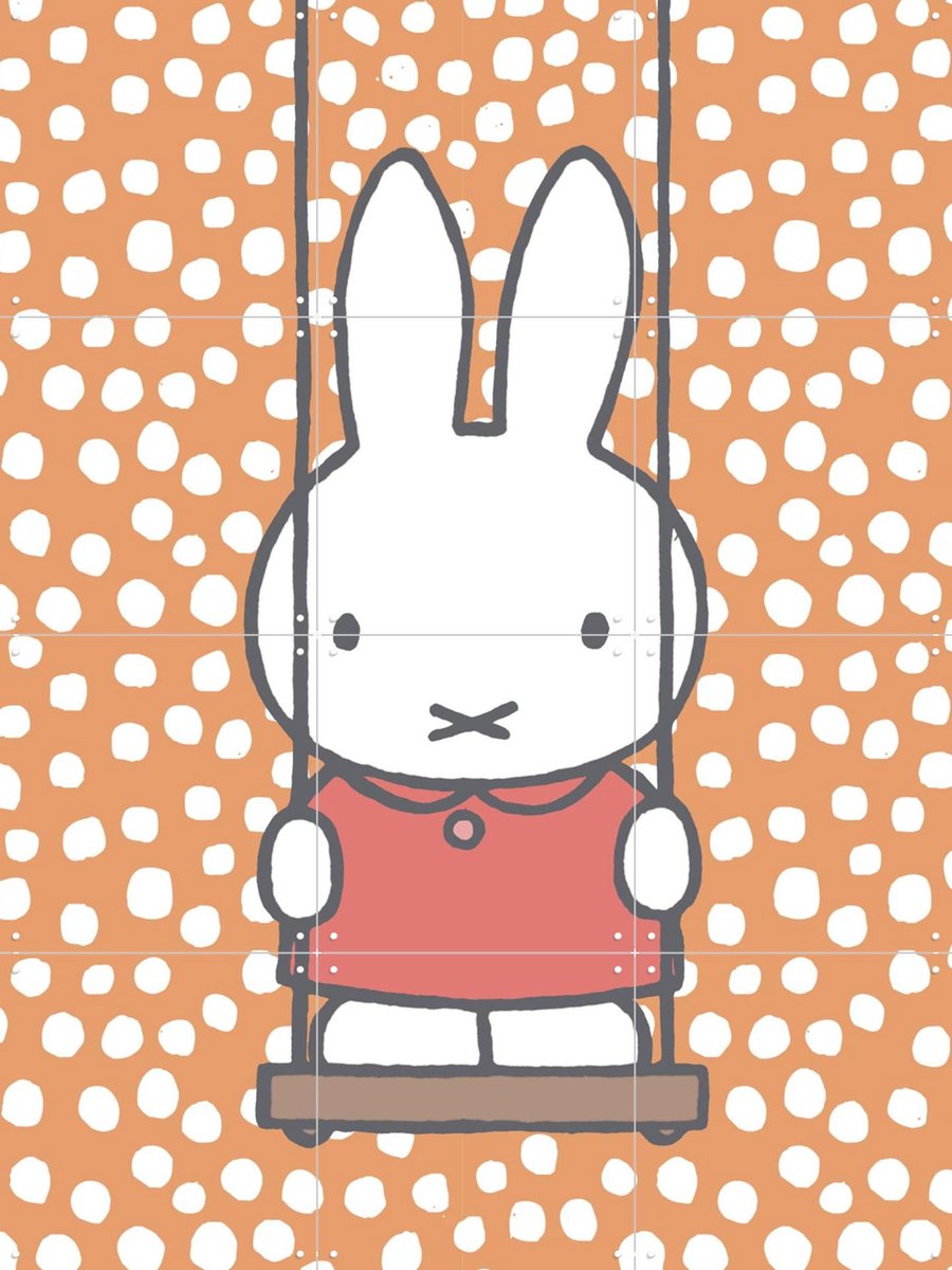 IXXI Nijntje op Schommel, Nijntje - 60 x 80 cm - Gratis ophangtool - Grote wanddecoratie en posters - Speels, Kleurrijk, Cartoonesk, Kinderkamer