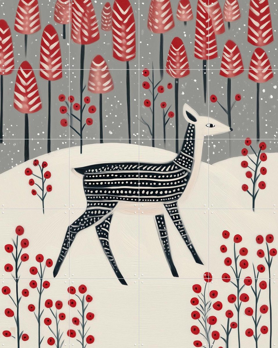 IXXI Fawn in a Winter Landscape, Branka Kodžoman - 80 x 100 cm - Gratis ophangtool - Grote wanddecoratie en posters - Illustraties, Minimalisme