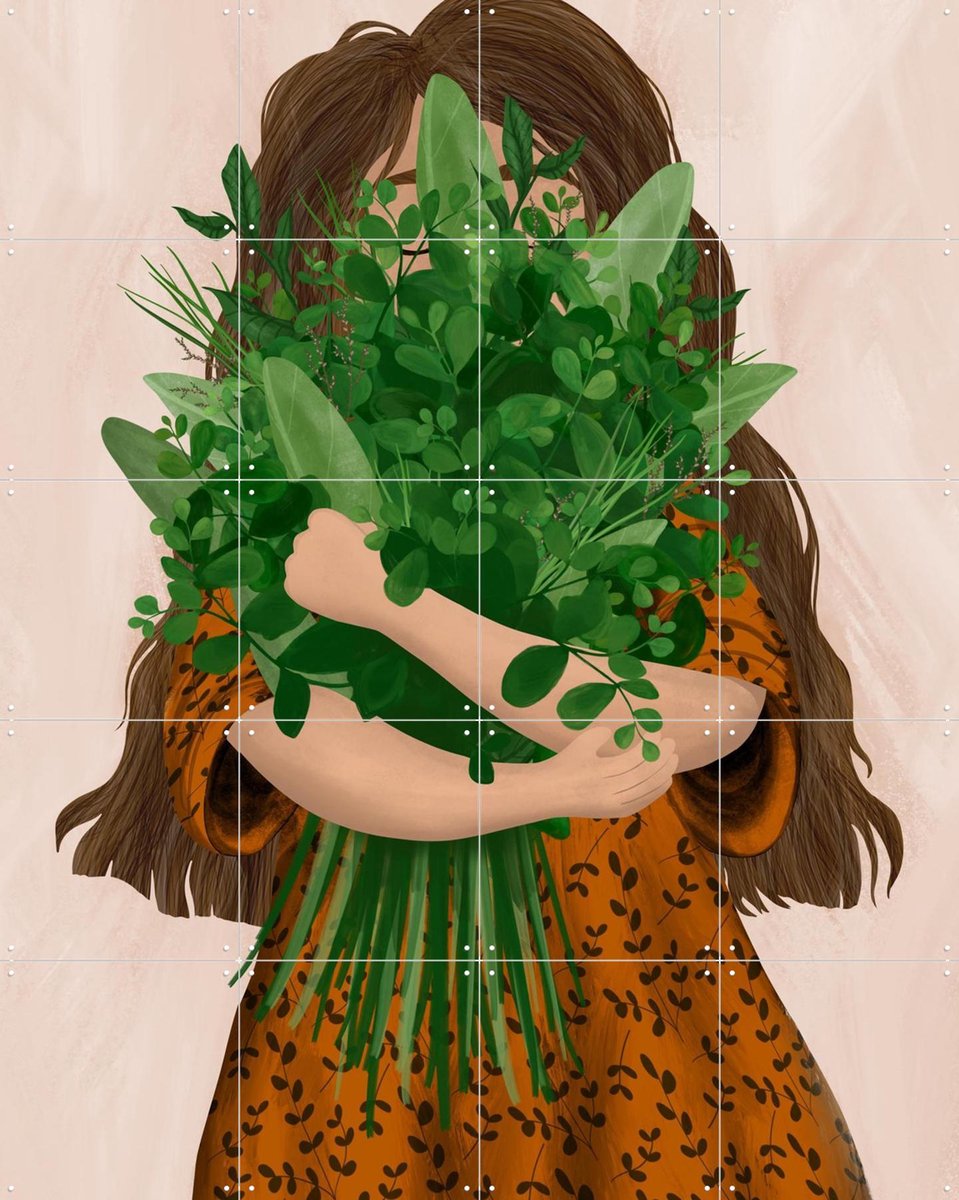 IXXI Girl With Posy, EMELIEmaria & Various - 80 x 100 cm - Gratis ophangtool - Grote wanddecoratie en posters - Modern, Kleurrijk, Illustraties