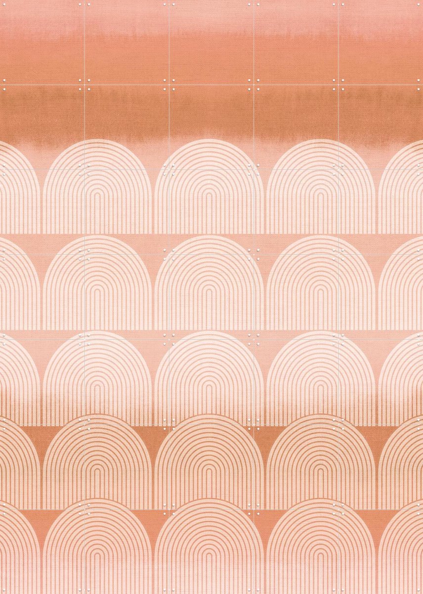 IXXI Mid Century Retro Arches Terracotta Sunset, Bloomery Decor - 100 x 140 cm - Gratis ophangtool - Grote wanddecoratie en posters - Geometrische