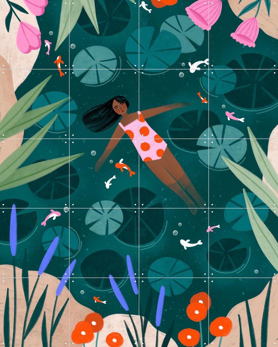 IXXI Wild Swimming, Bea Müller & Various - 80 x 100 cm - Gratis ophangtool - Grote wanddecoratie en posters - Modern, Kleurrijk, Speels