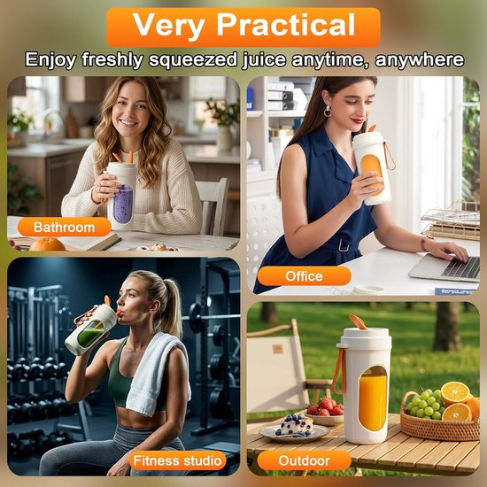 Draagbare Blender - Smoothie Maker - Gezond Eten Maken - Krachtige Roestvrij Stalen Messen - 450 ml - Oranje — afbeelding 3