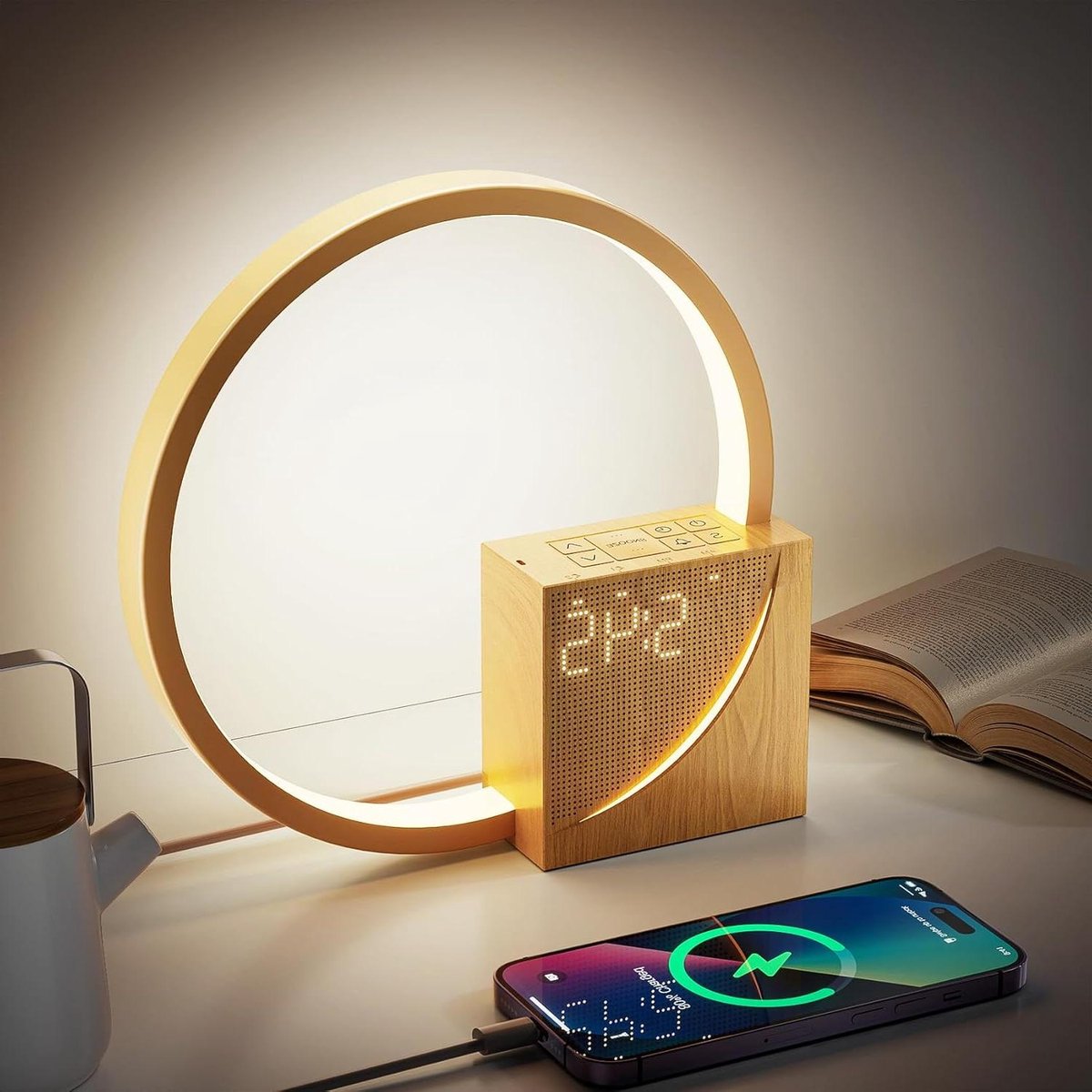 Nachtlamp met Wekker - Tafellamp Slaaphulp - Wakker Worden - Simuleert Zonsopgang - 10 Watt - Bruin