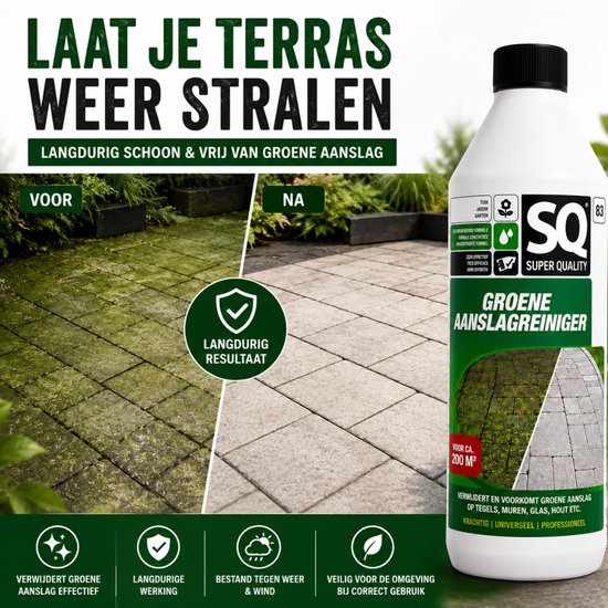 SQ Groene Aanslagreiniger 1000ml - Effectieve Terrasreiniger Groenaanslag - Groene Aanslag Verwijderaar voor Terras, Muur & Tuin - 1L voor 200m² van Merkloos	 — afbeelding 3