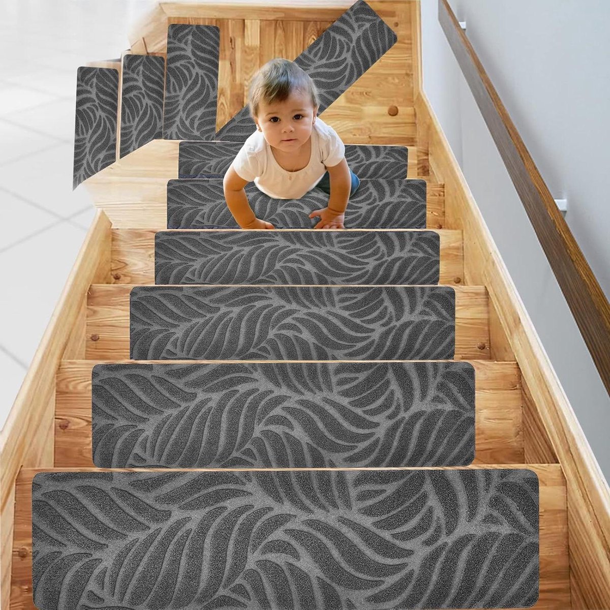 Trapmatten Zelfklevend - Antislip Traptapijt - Veilig Traplopen - Goede Geluidsisolatie - 76 x 20 cm - Grijs