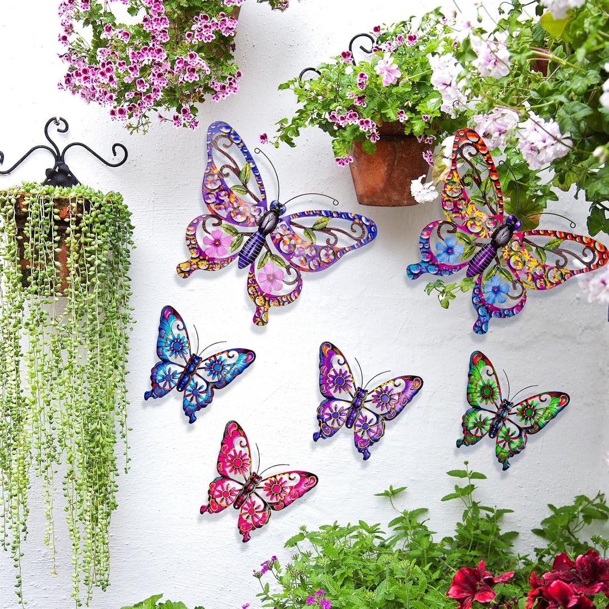 Wanddecoratie Set van Metalen Vlinders - Multicolor - 35 x 22 cm - Geschikt voor Binnen en Buiten - Voor Tuin en Huis