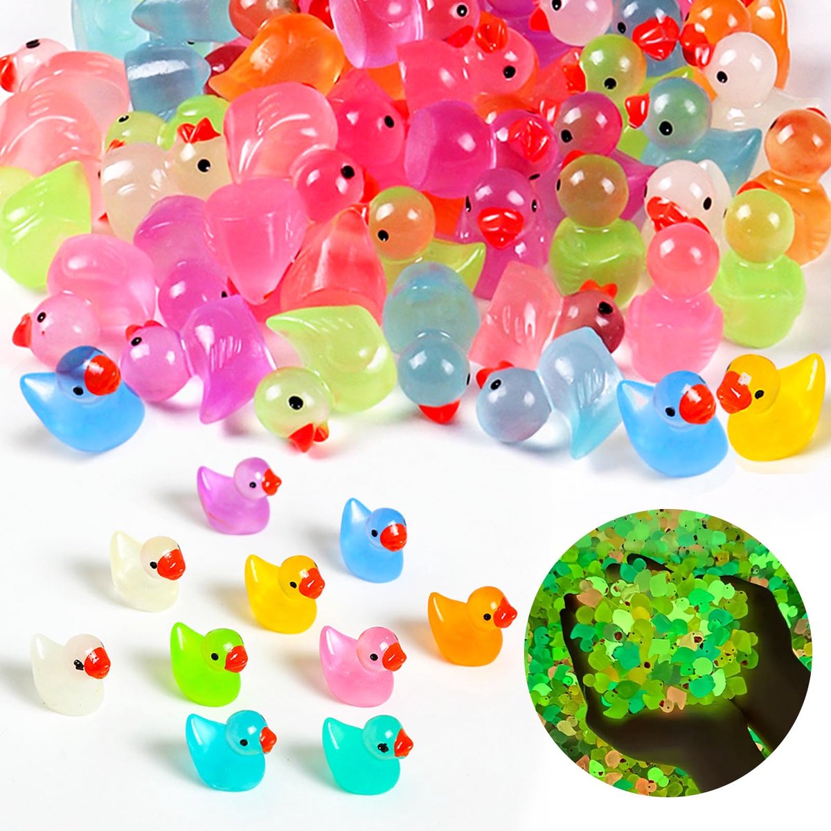 Eenden 100 stuks, 10 kleuren Mini Eenden Hars, Kleine Eenden Miniatuur Eenden Lichtgevende Mini Eend voor Aquarium, Poppenhuis, Miniatuurtuin, Handwerk, Potdecoraties, DIY, Huisdecoratie
