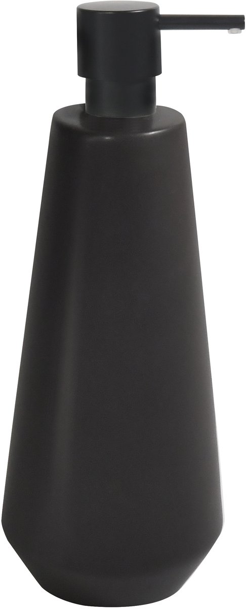 Spirella Joshua Zeepdispenser – Keramische Zeephouder met Zeeppomp – Mat Zwart – 9 x 9 x 24,5 cm – Badkamer Zeephouder