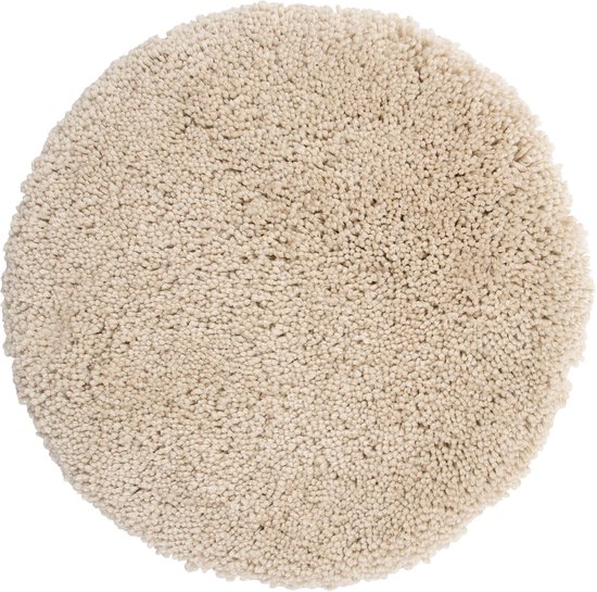 Ronde, beige badmat van microvezel met een lange pool van 40 mm.